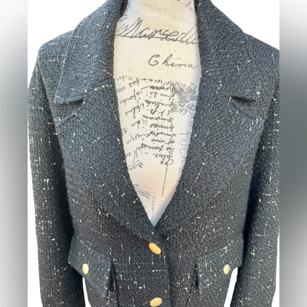 House of Harlow 1960 Black Tweed Blazer with Gold Buttons Women’s Size Large - Picture 4 of 14